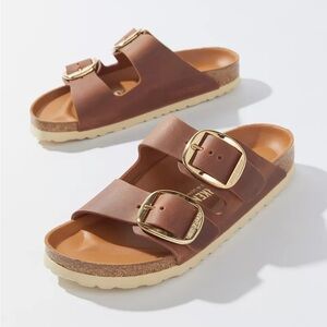 NEW Birkenstock Arizona Big Buckle Oiled Leather Cognac Brown 40 Narrow NWOB